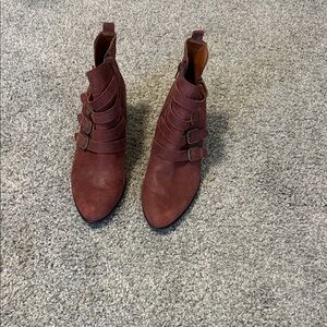 Lucky Brand Maroon Buckle Ankle Boots